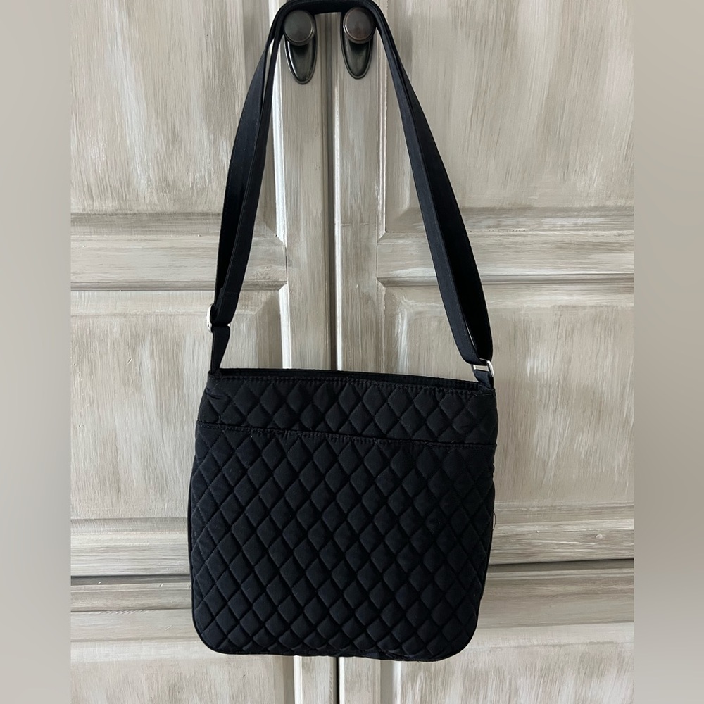 NEW w/out Tags Triple Zip Hipster Crossbody Bag in Black Quilted Cotton